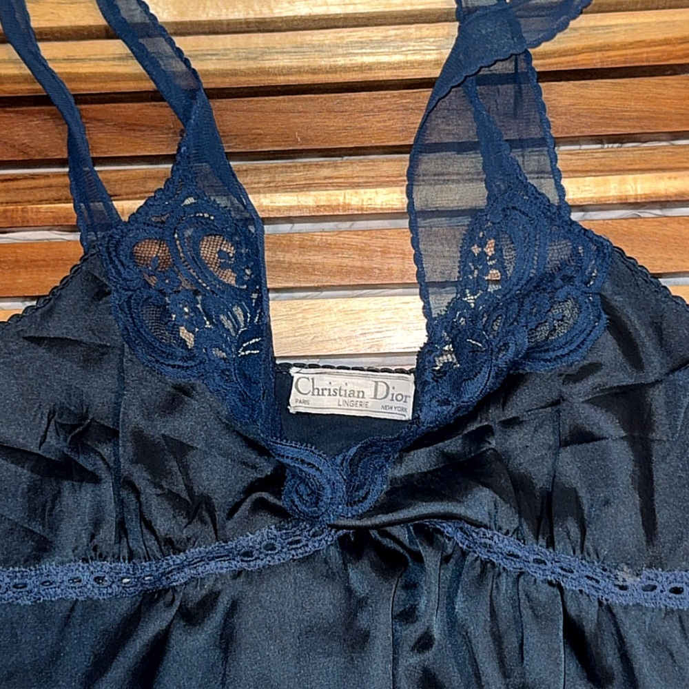 Christian Dior Lingerie 70’s 80's Sapphire Navy Lace Night Gown Slip Dress small - Picture 11 of 11